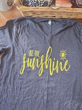 Bella Canvas Navy V-Neck Tee with Yellow 'Be The Sunshine' Graphic